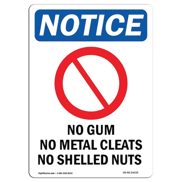Safety Sign, OSHA Notice, 5" Height, No Gum No Metal Cleats Sign With Symbol, Portrait, 10PK